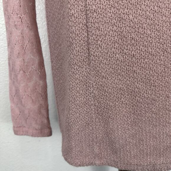 Anthropologie One September Top Small Dusty Rose Lace Feather Boho Mixed Thermal - Picture 6 of 16